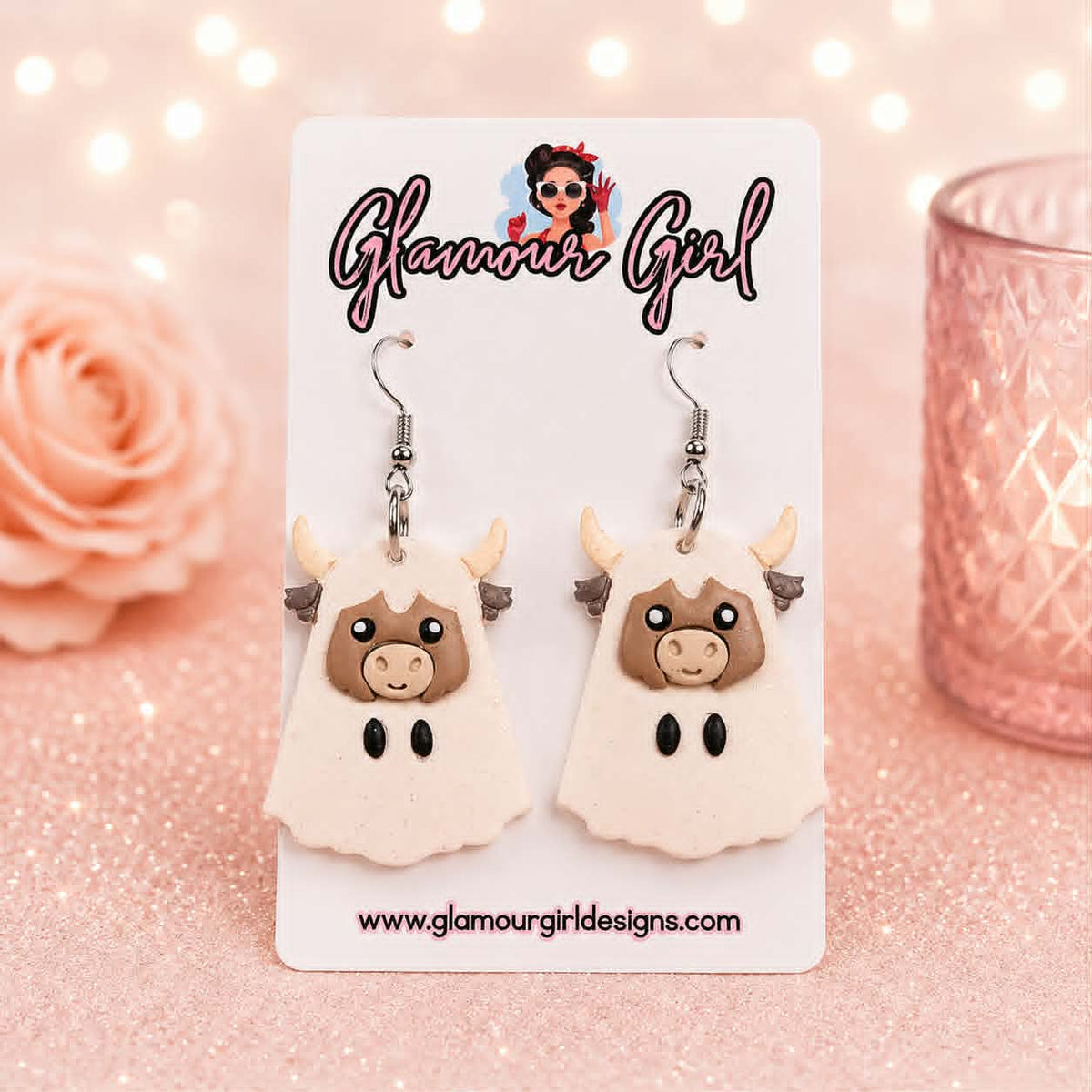 Ghost Highland Cow Earrings