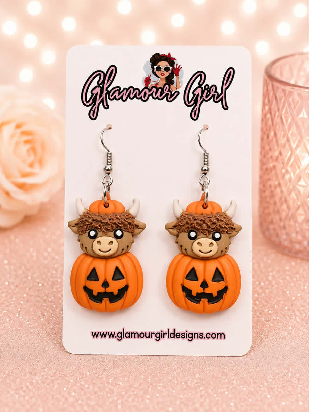 Highland Cow Jack-o’-Lantern Earrings