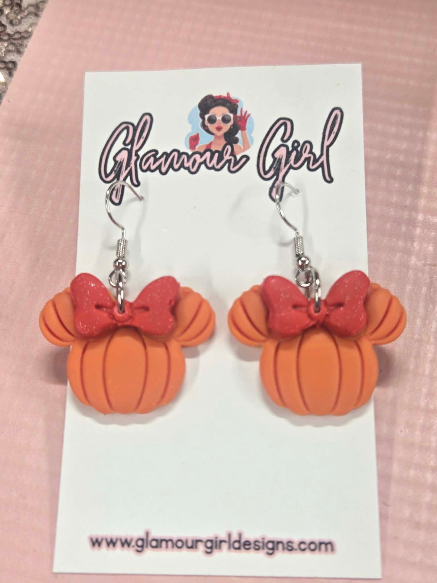 Pumpkin Mouse Earrings (Red Bow)