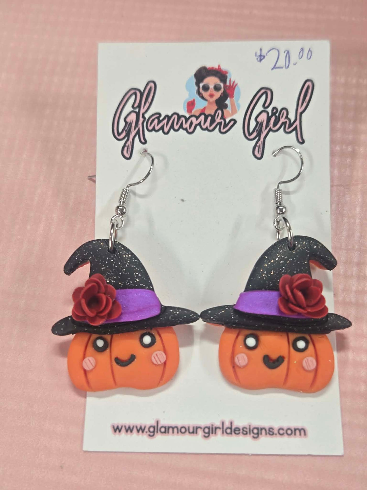 Rose Witch Hat Pumpkin Earrings
