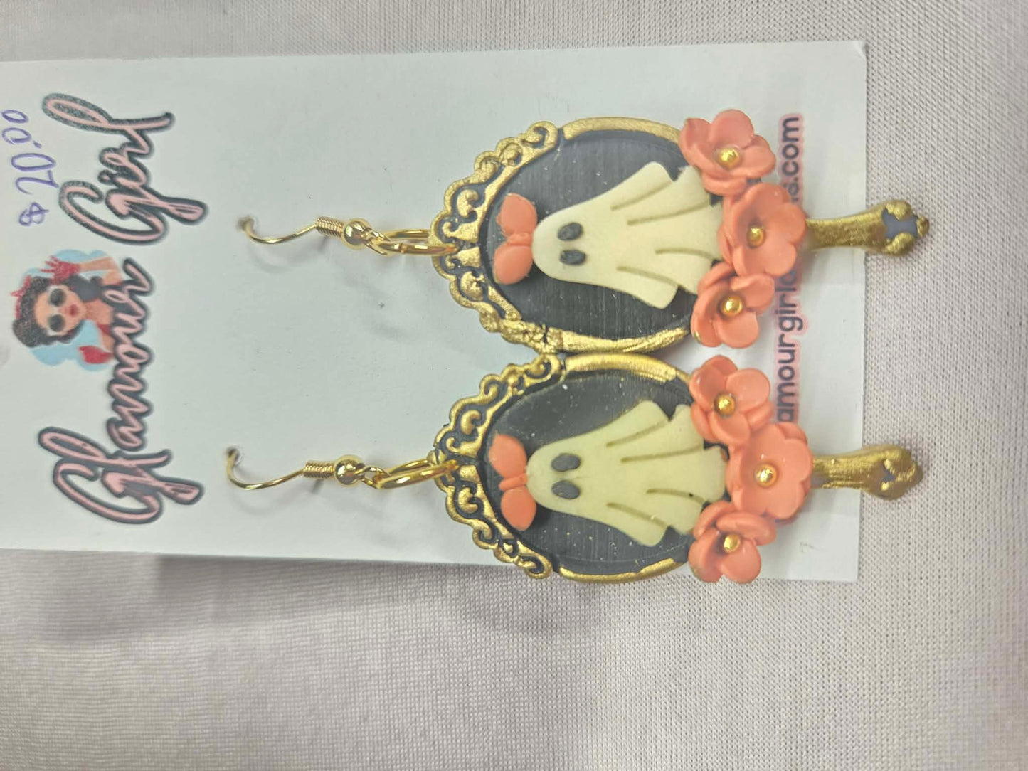 Floral Ghost Mirror Earrings (Orange)
