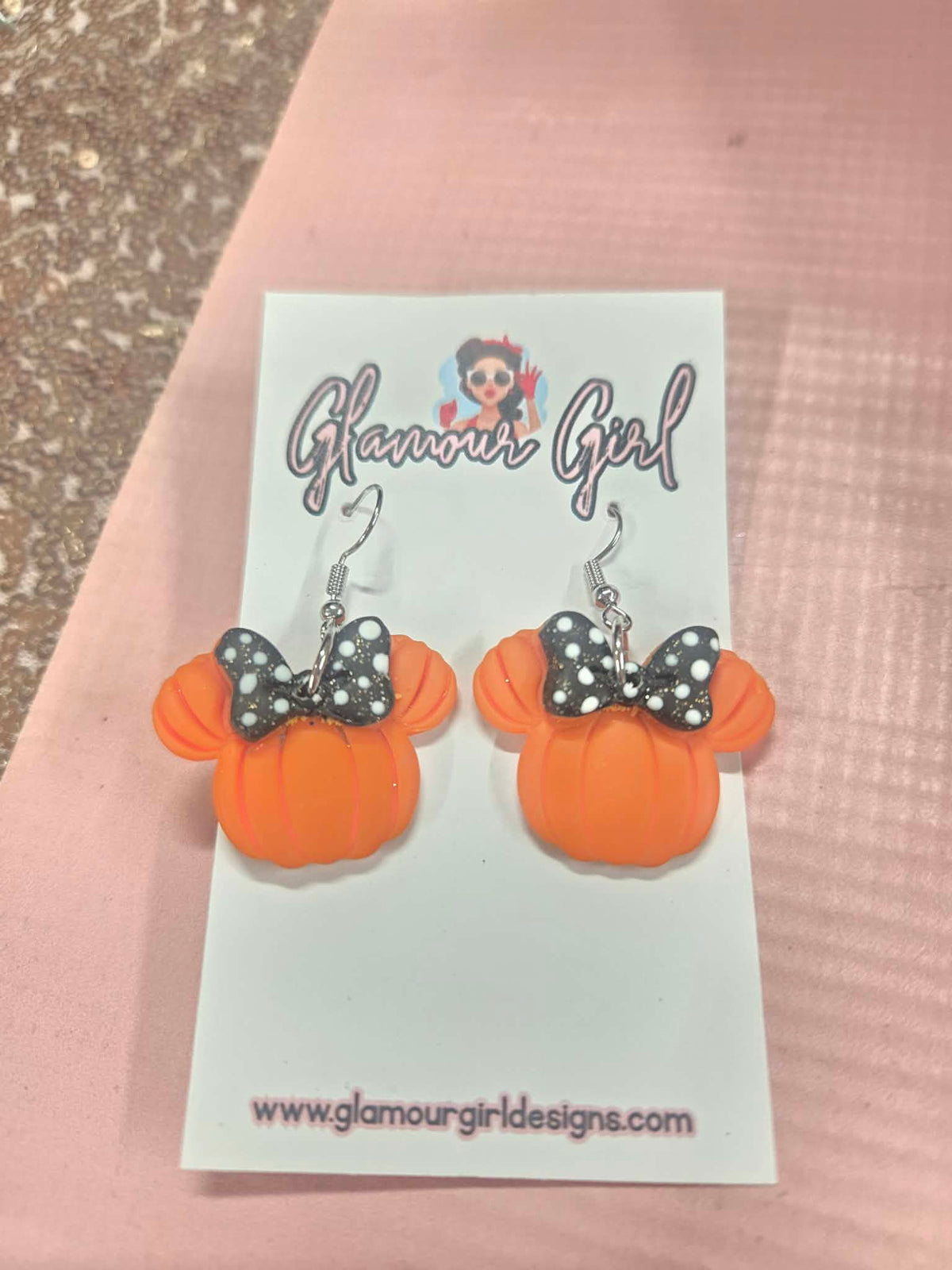 Pumpkin Mouse Earrings (Black Polka-Dot)