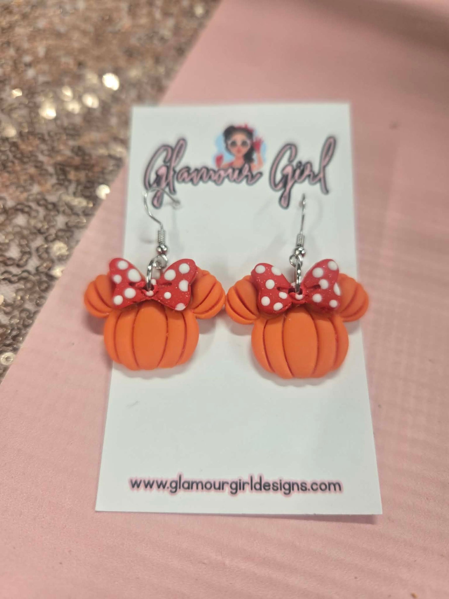 Pumpkin Mouse Earrings (Red Polka Dot)