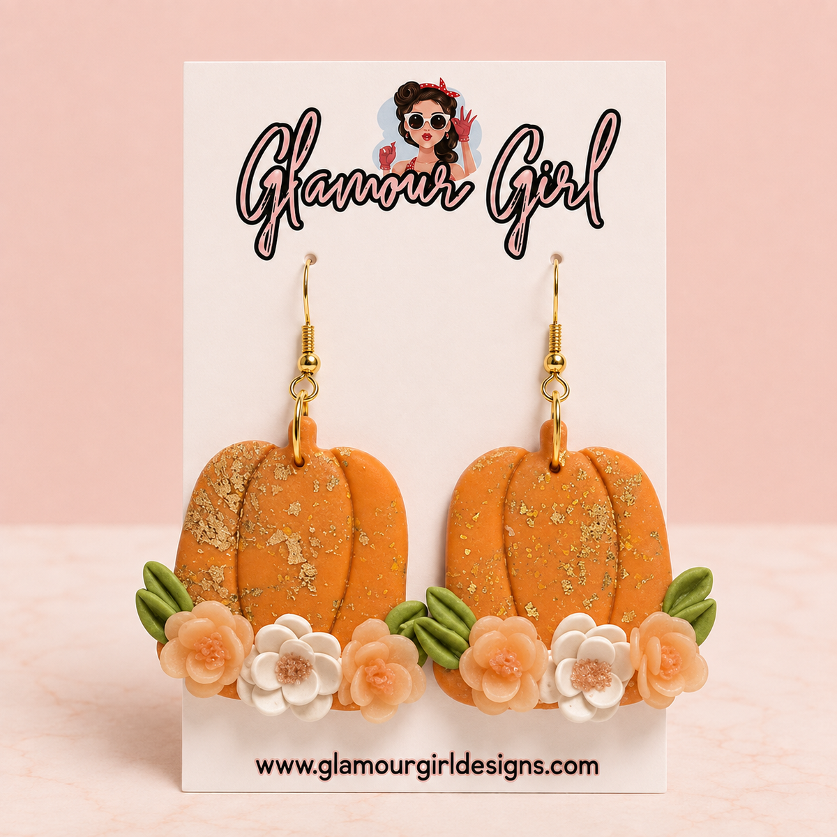 Orange Pumpkin Floral Earrings