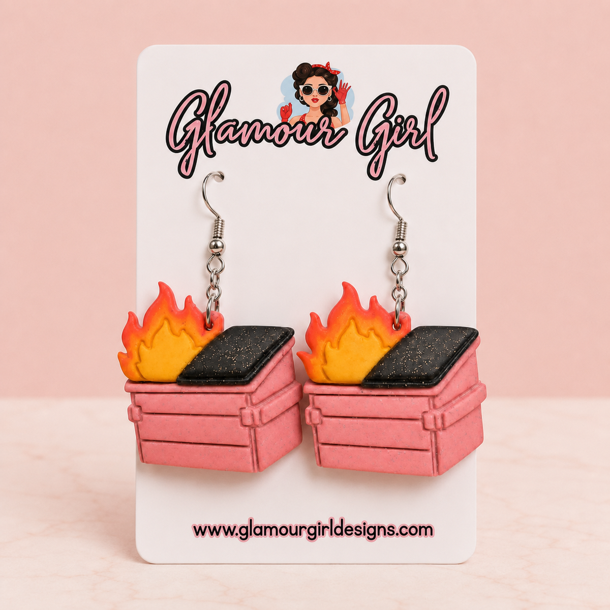 Pink Sparkly Dumpster Fire Earrings
