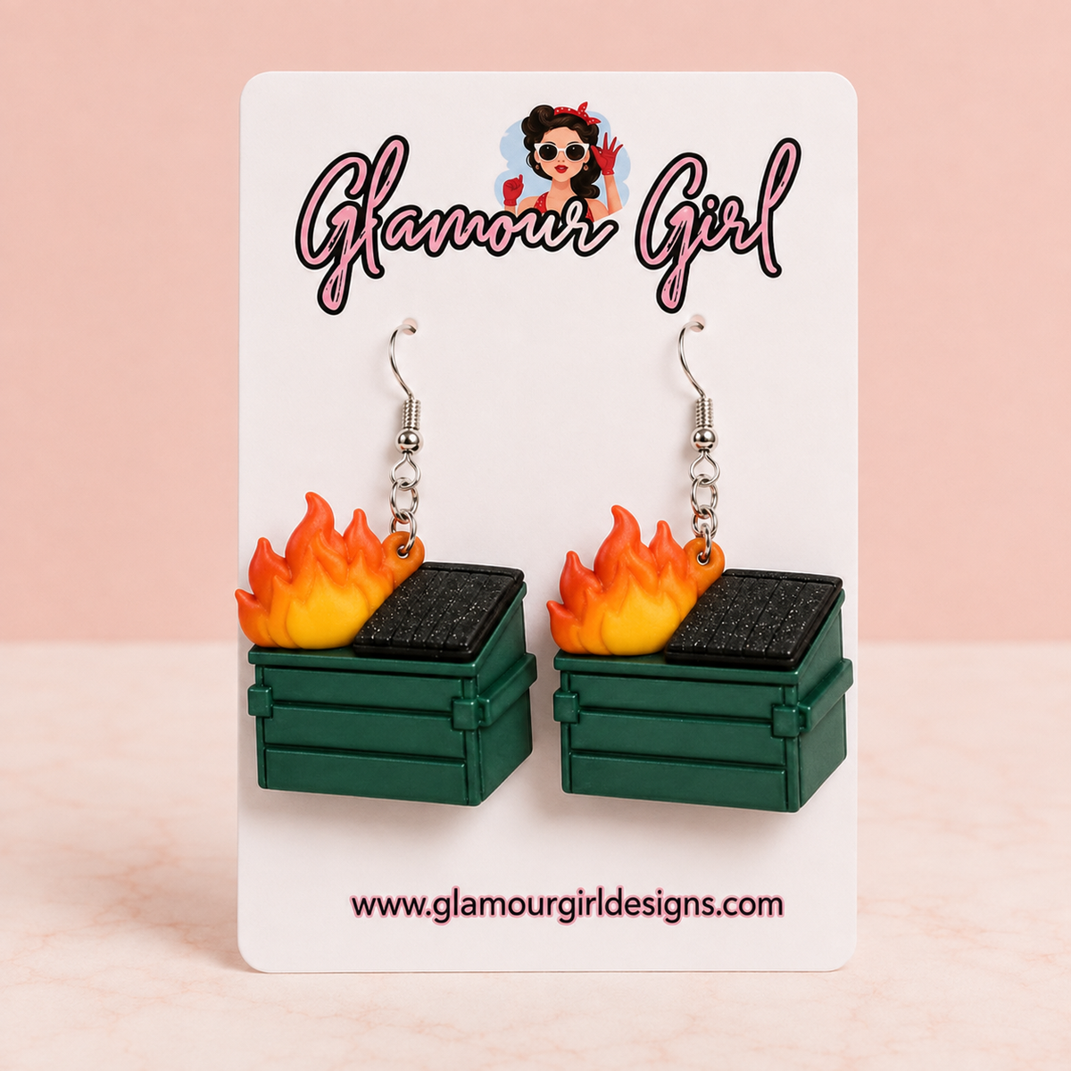 Green Flaming Dumpster Earrings