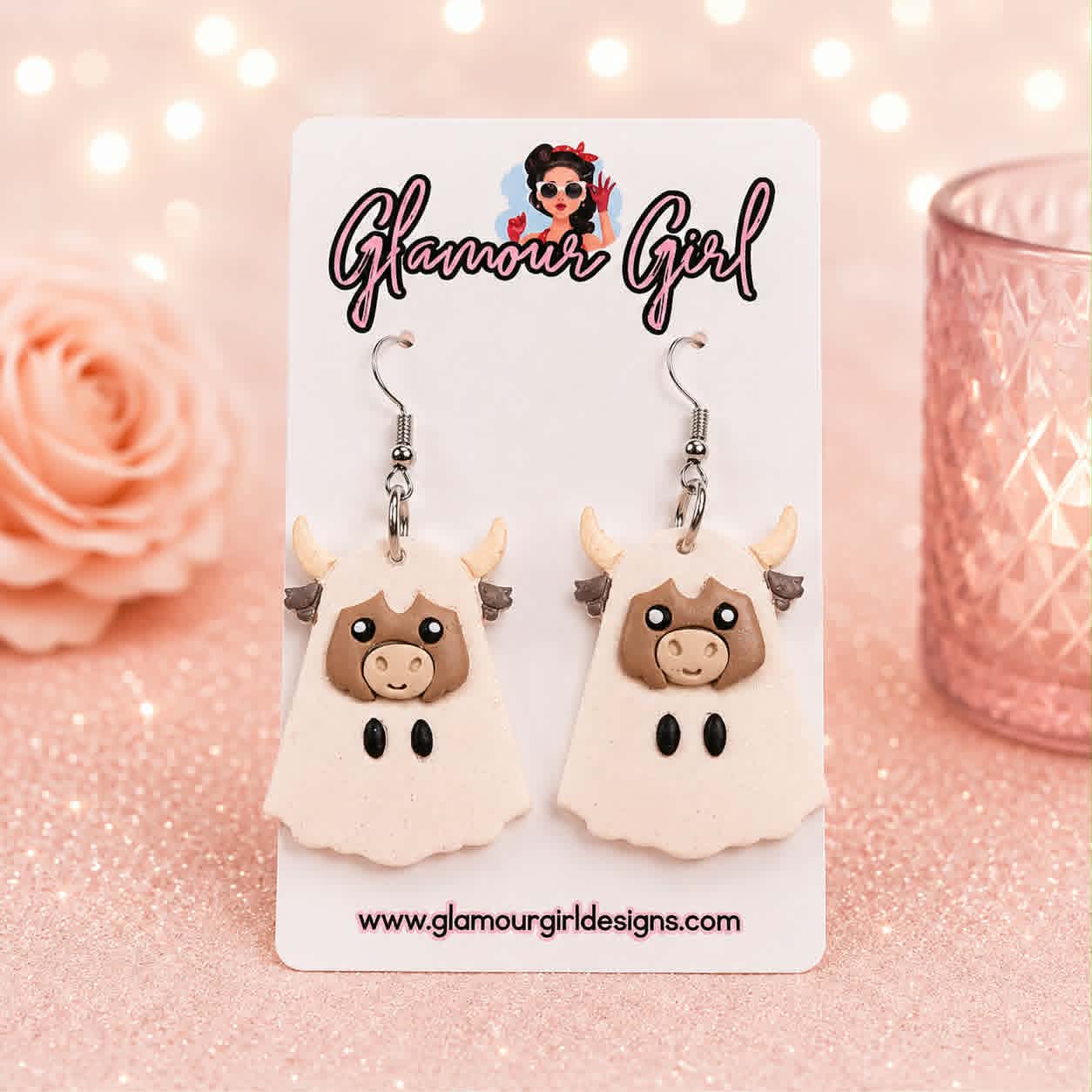 Ghost Highland Cow Earrings