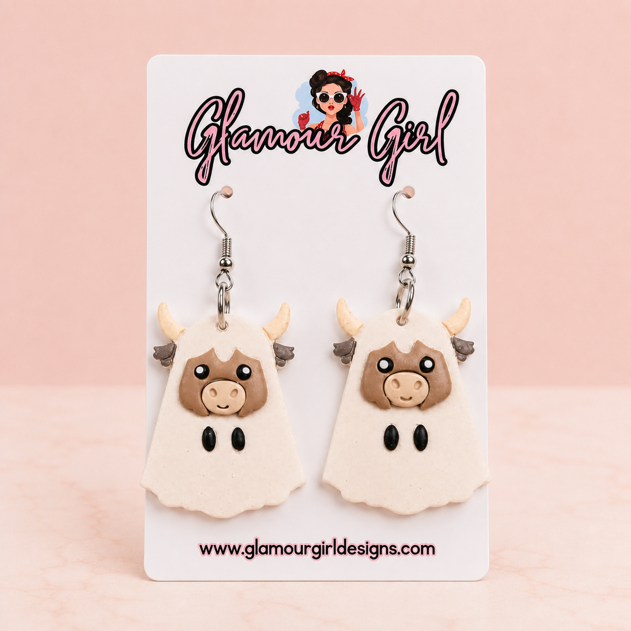 Ghost Highland Cow Earrings