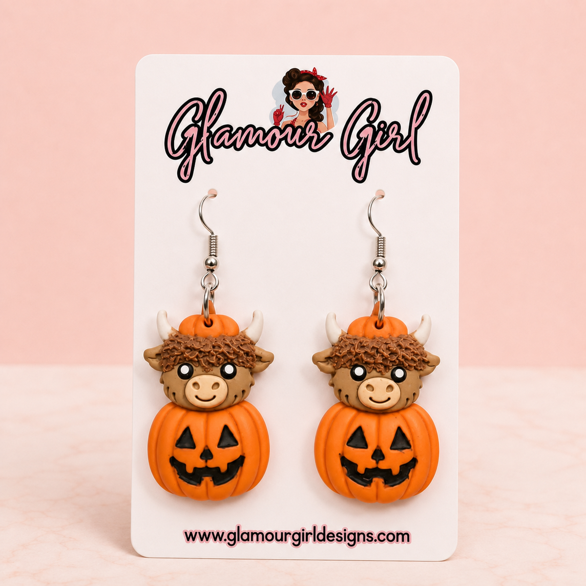 Highland Cow Jack-o’-Lantern Earrings