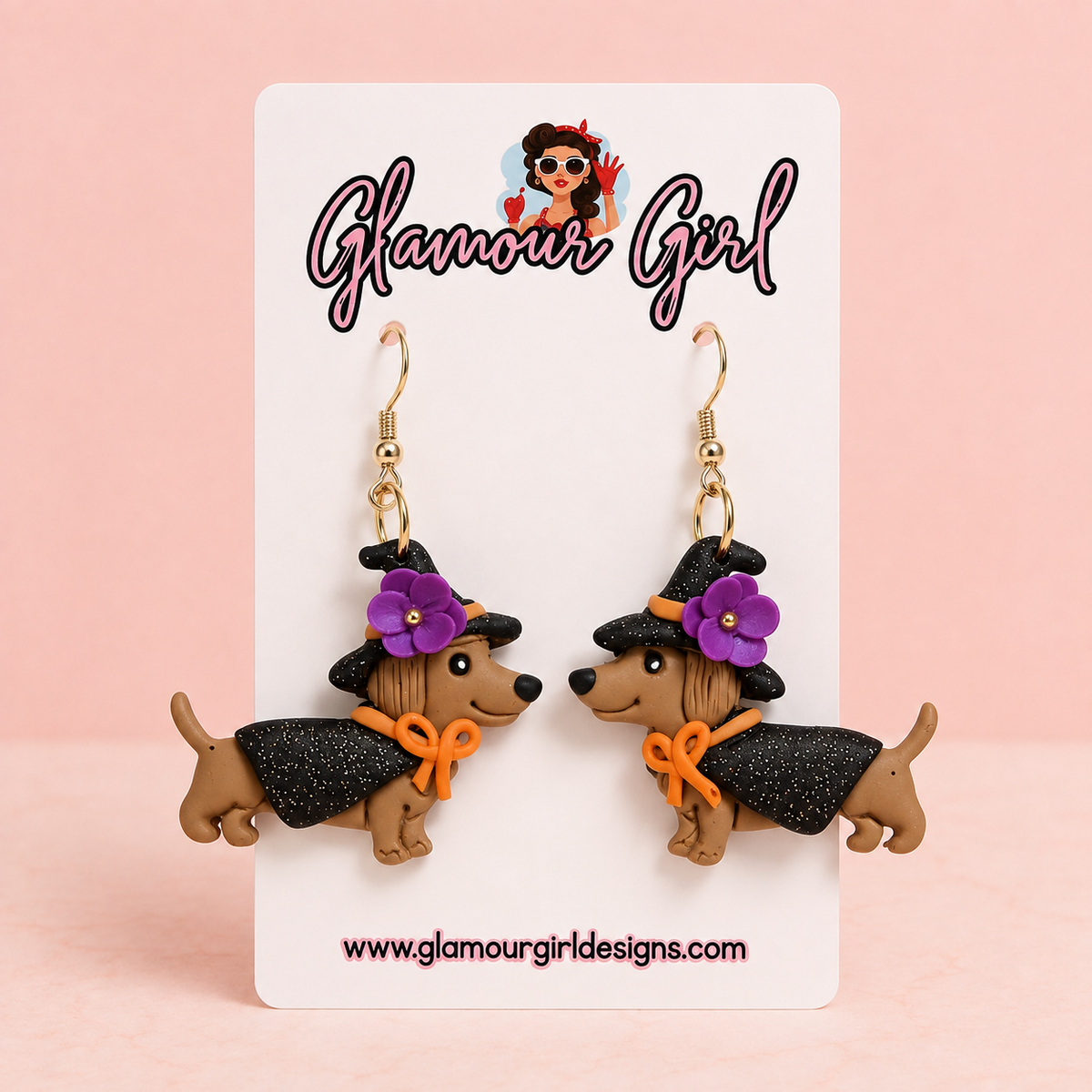 Floral Witch Dachshund Earrings