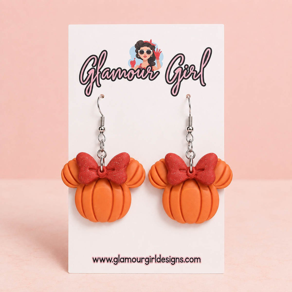 Pumpkin Mouse Earrings (Red Bow)