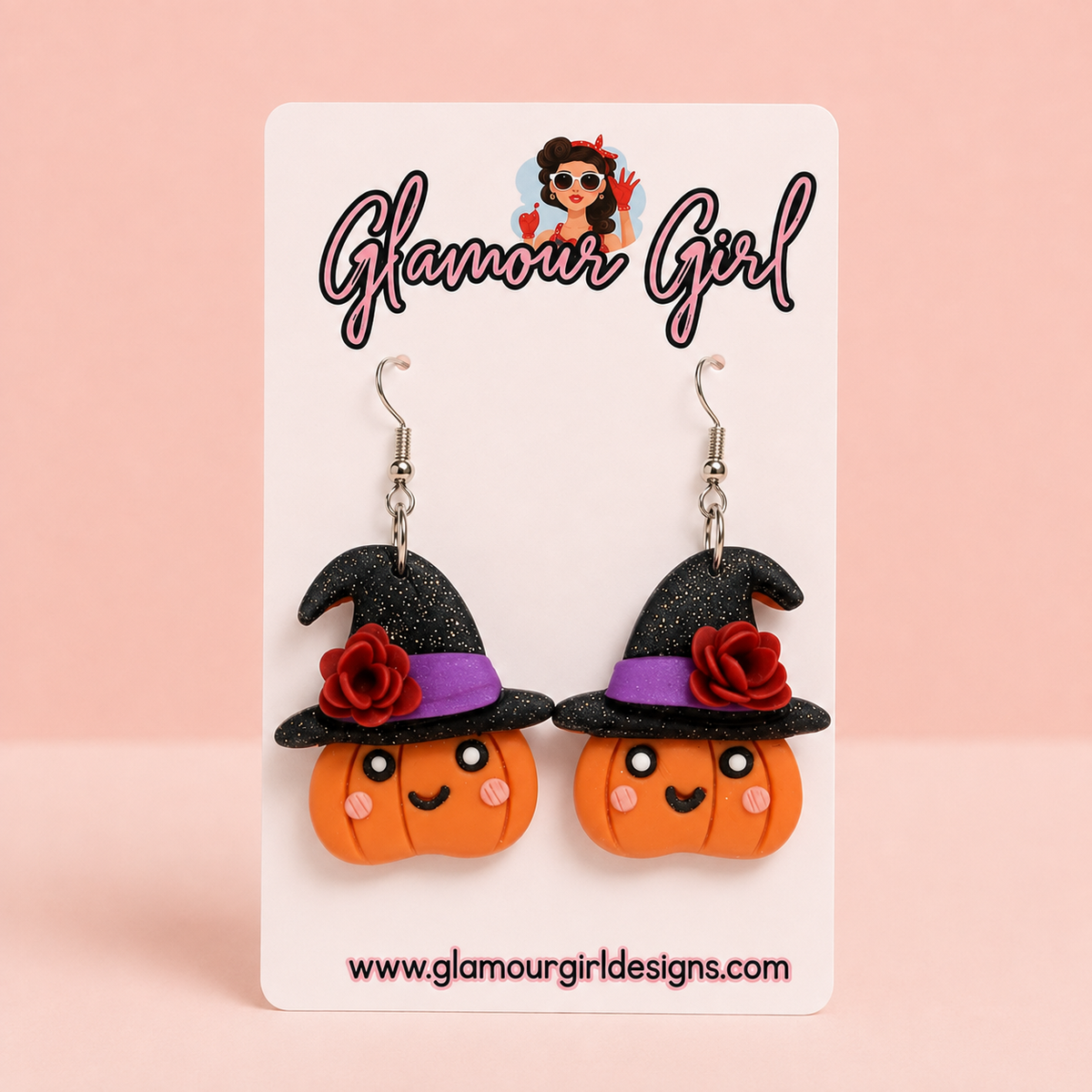 Rose Witch Hat Pumpkin Earrings