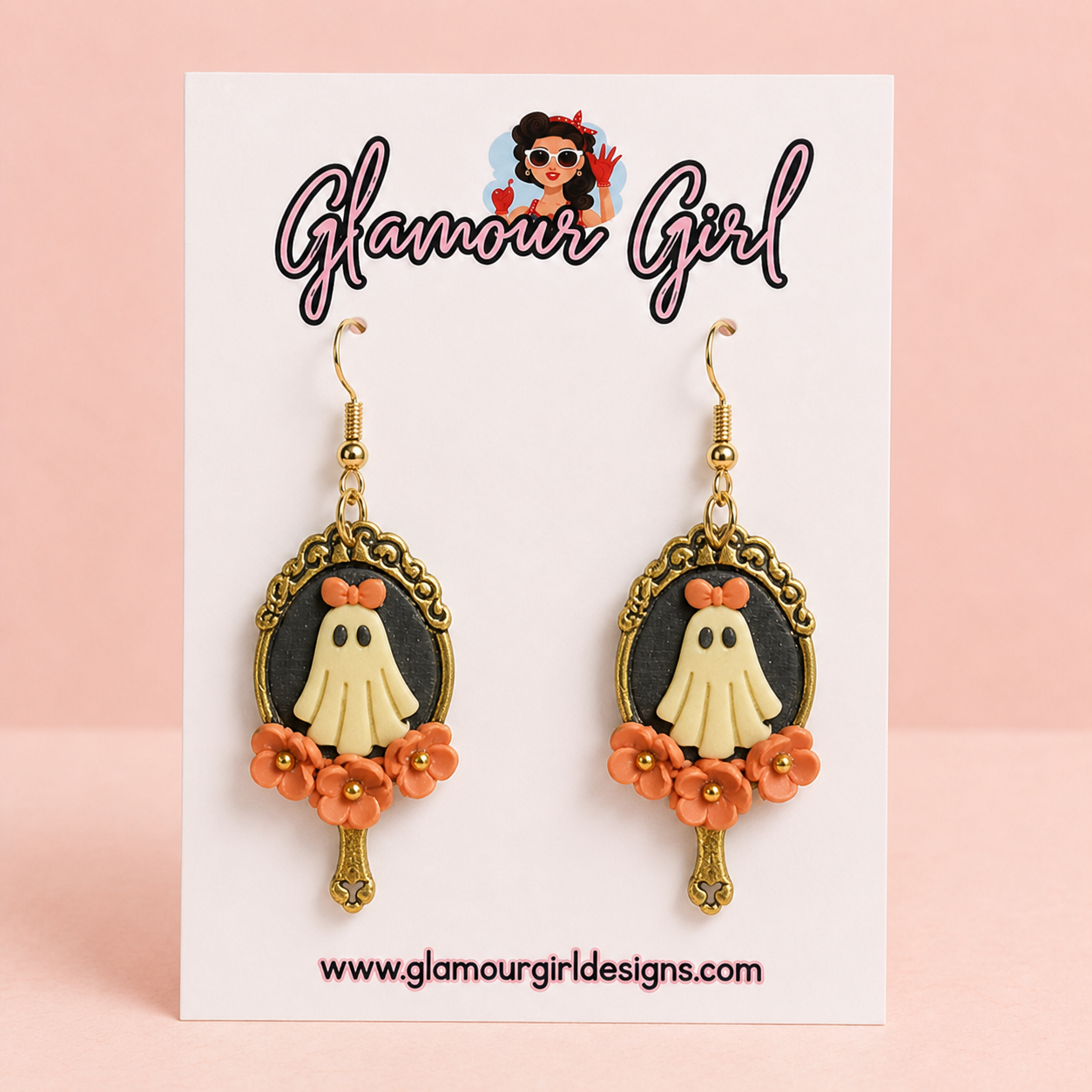 Floral Ghost Mirror Earrings (Orange)