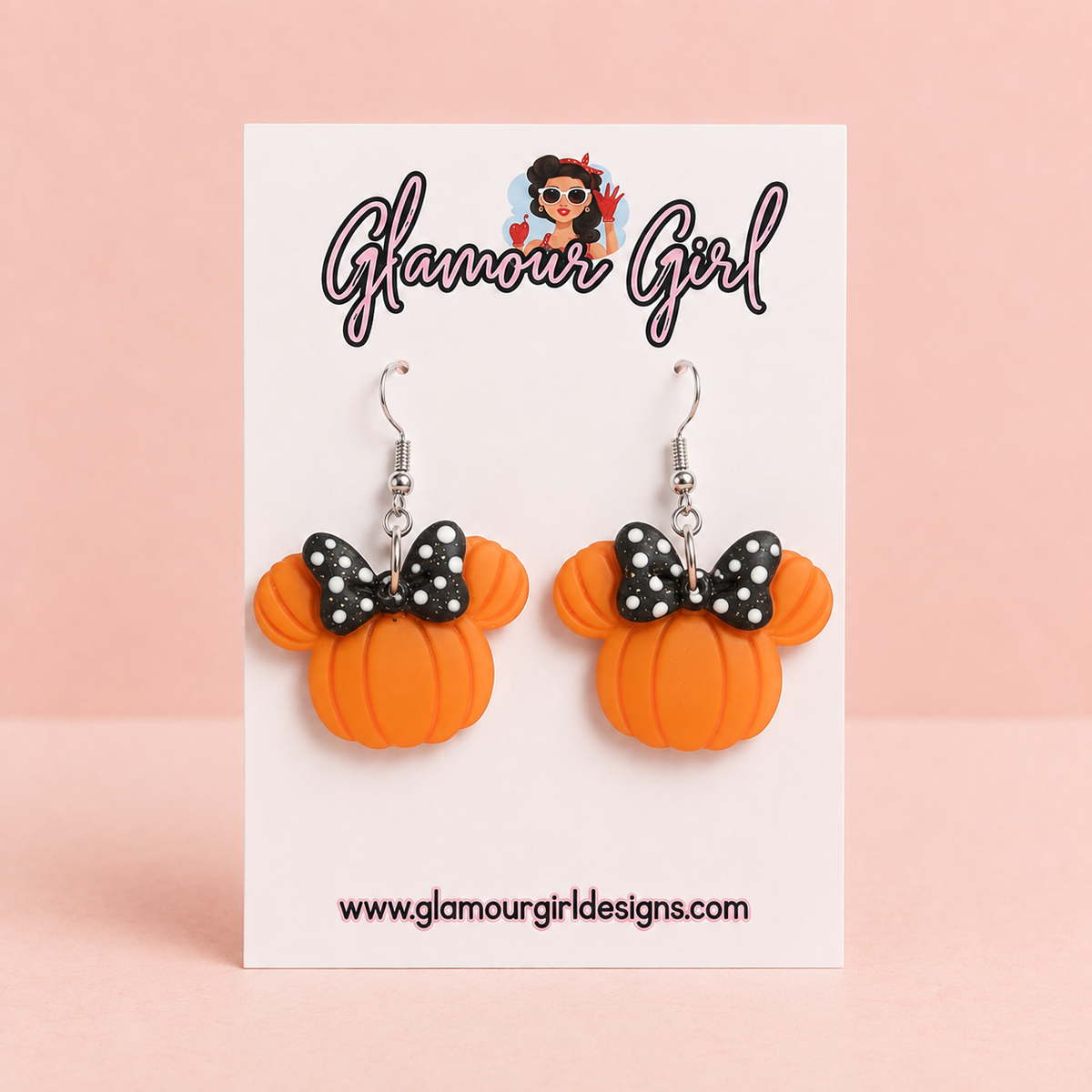 Pumpkin Mouse Earrings (Black Polka-Dot)