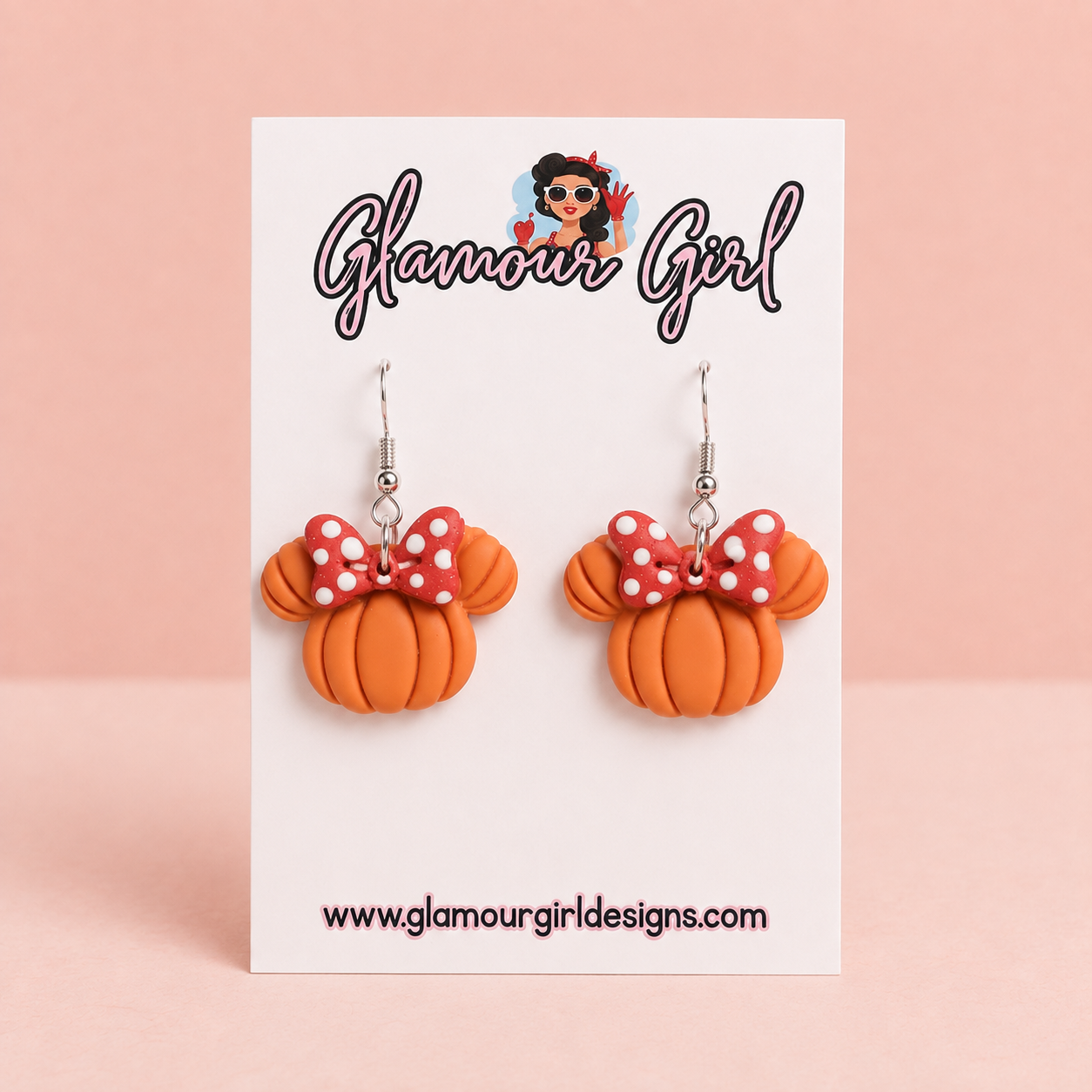 Pumpkin Mouse Earrings (Red Polka Dot)